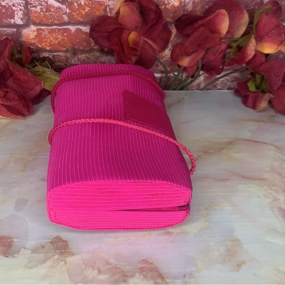 Hot Pink Ribbed Convertible Satin Clutch